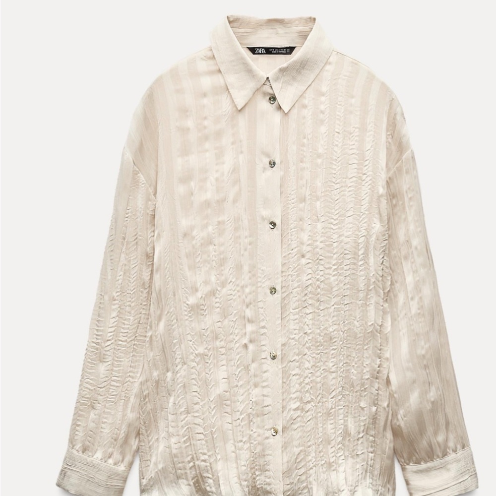 Zara woman’s wrinkled look striped Cream Shirt